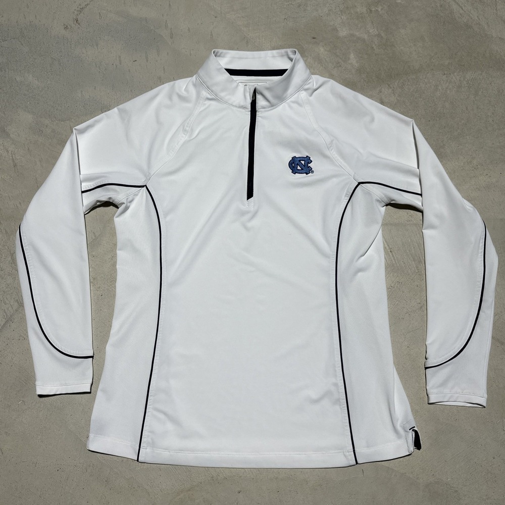 Peter Millar White Long Sleeve Quarter-Zip Top with Navy Trim